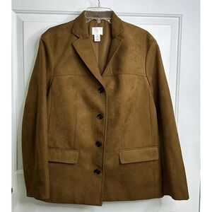 H&M Tan BROWN FAUX SUEDE BLAZER JACKET Womens Medium Flap Pocket Single Breasted
